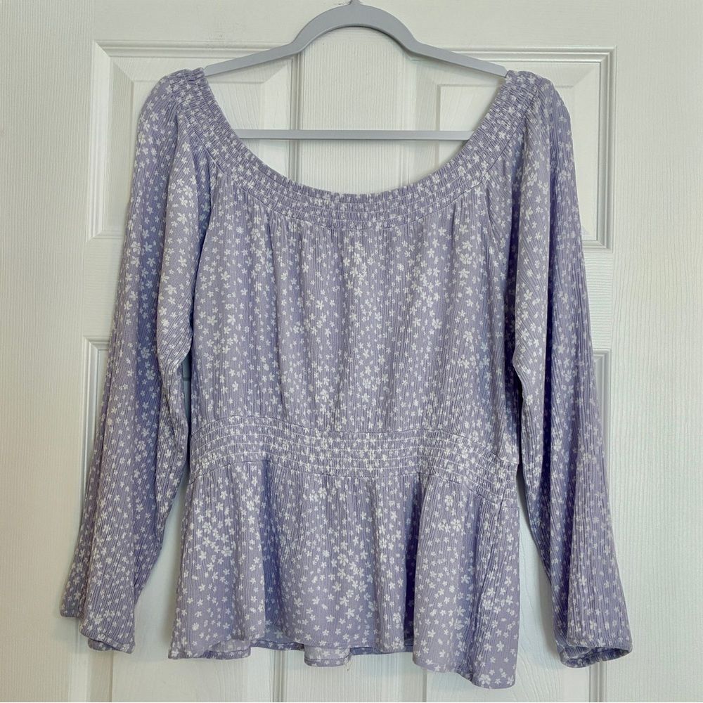 Hippie Rose Top XL Lavender Floral Smocked Peasant Boho Cottagecore Coquette